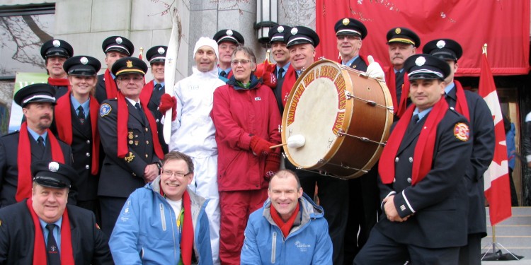 The band with Vancouver City Manager, Dr. Penny Ballam, Olympic Torch Relay 2010