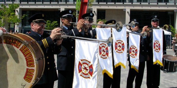 Herald Trumpets, Vancouver Fire and Rescue Services Band, performing for an official City of Vancouver event, May 2010.