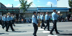 Band marching in Burnaby's 2010 Hats Off Day Parade